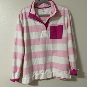 Womens Rugby Pullover Crown & Ivy Pink Shirt Striped Size Medium Preppy Collar